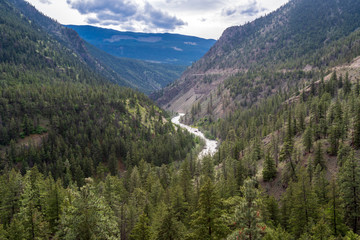 Majestic mountain river in Vancouver, Canada. View with mountain background.