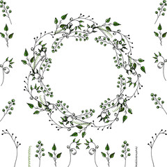 Vector set of delicate floral frame and isolated floral elements for decoration of greeting cards, wedding invitations and other creative works.