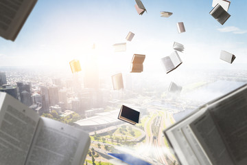 Books flying in the sky