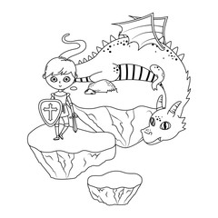 Medieval knight and dragon of fairytale design