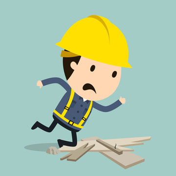 Stumbling over a stone, Vector illustration, Safety and accident, Industrial safety cartoon