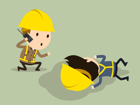 have an emergency, Ask for help, Vector illustration, Safety and accident, Industrial safety cartoon