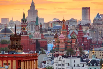 Foto op Plexiglas Moskou Zonsondergang boven Moskou