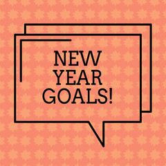 Writing note showing New Year Goals. Business photo showcasing Resolutions for 365 days coming soon Motivation to change Rectangular Outline Transparent Comic Speech Bubble photo Blank Space
