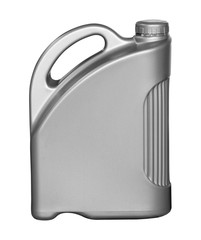 Plastic canister for machine oil isolated on white