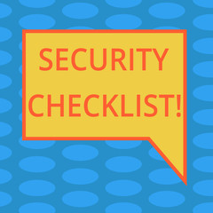 Word writing text Security Checklist. Business concept for list with authorized names to enter allowing procedures Blank Rectangular Color Speech Bubble with Border photo Right Hand