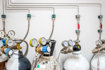 Valves of nitrogen, Helium, Oxygen ( Air Zero) tank and Gas Pressure Meter with Regulator for...