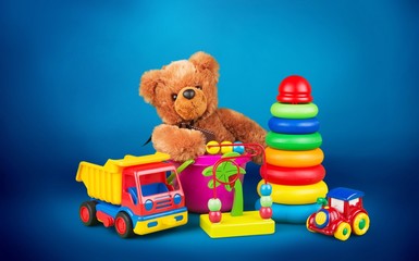 Colorful Toys collection on desk