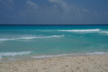   Playa Delfines in Cancun, Quintana Roo, Mexico. Blue caribbean sea.                             