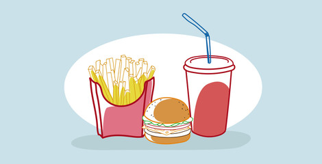 Tasty hamburger french fries and soda