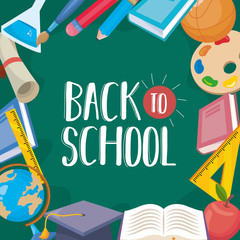 pencils with books and art palette with cap graduation background