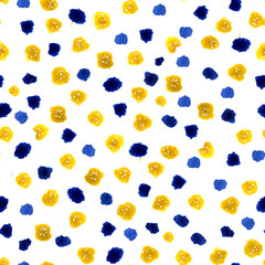 Seamless patterns from watercolor stains and white background with random elements. Dotted abstract pattern for the design of backgrounds, covers, prints