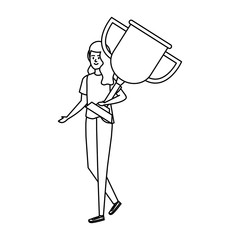 young woman lifting trophy cup award