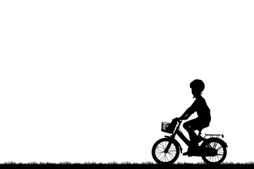 Obraz na płótnie Canvas Silhouette boy and bike relaxing on white background