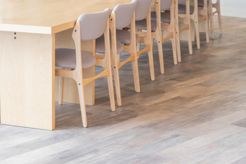 Modern wooden chair with brown fabric interior decoration