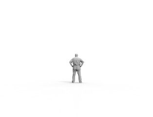 3d rendering of a grey 3d scanned person standing in white studio background