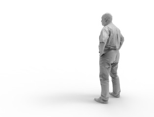 3d rendering of a grey 3d scanned person standing in white studio background