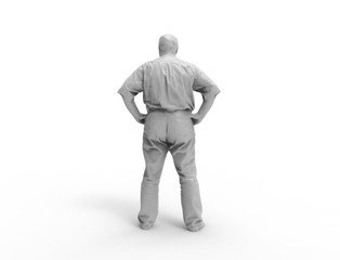 3d rendering of a grey 3d scanned person standing in white studio background