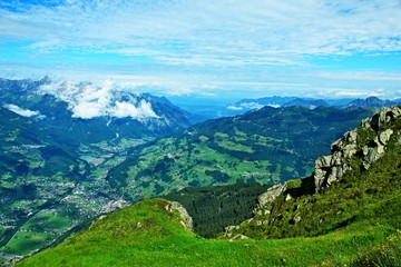 Fototapeta premium Austrian Alps- view on the town Schruns and peak Zimba