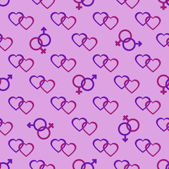 Pattern gender symbols, hearts. Valentine's Day