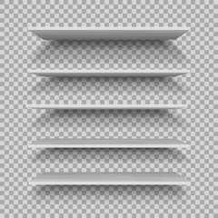 Vector empty white plastic shelf isolated on checkered background