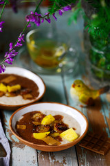 Chocolate Oatmeal with fruits