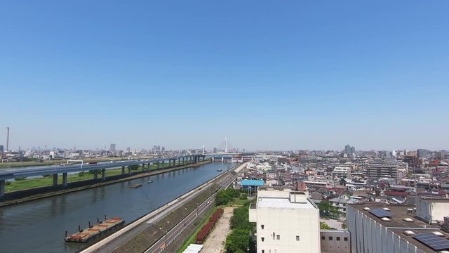 Residential area with river and highway