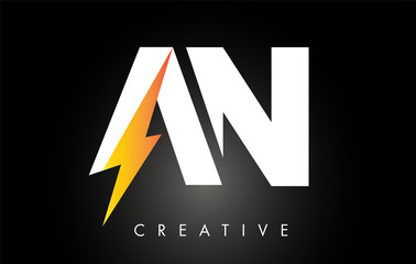 AN Letter Logo Design With Lighting Thunder Bolt. Electric Bolt Letter Logo