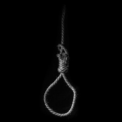 Loop of braided rope on a gloomy dark background, failure or suicide concept