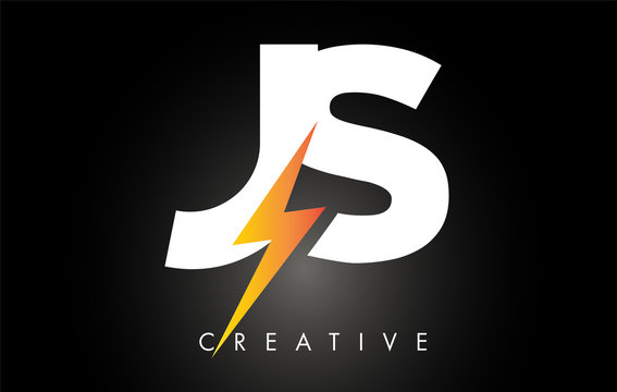 JS Letter Logo Design With Lighting Thunder Bolt. Electric Bolt Letter Logo