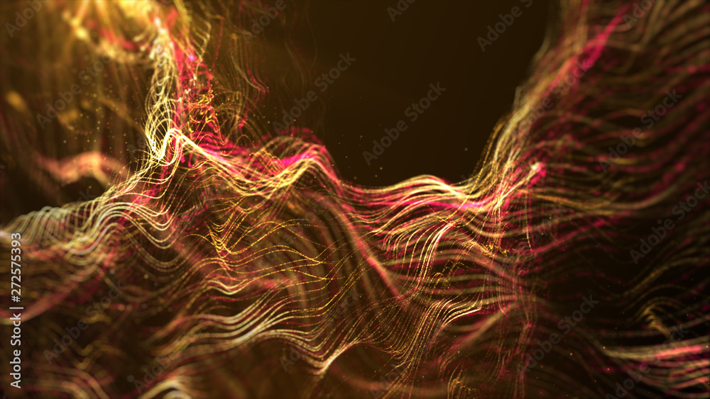 Aufkleber Futuristic Swirling Particles flowing digital particles wave de-focus virtual reality abstract cyber space environment background