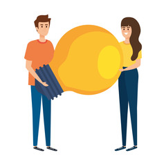 young couple lifting bulb light