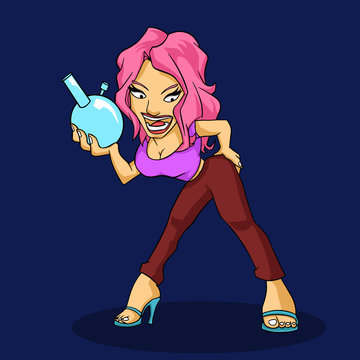 Sexy cartoon gangster while carrying a bong