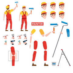 Painter profession worker character for animation. Front and back view