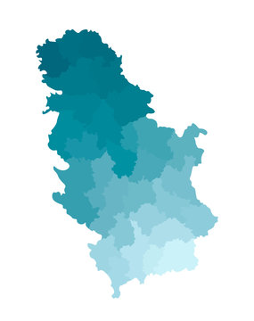 Vector isolated illustration of simplified administrative map of Serbia. Borders of the districts. Colorful blue khaki silhouettes