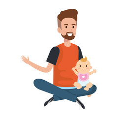 father lifting little baby characters
