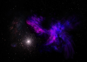 Star field in space and a nebulae. 3D rendering