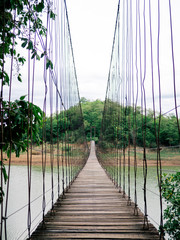 Wooden bridge across the river, Suspension bridge, Bridge in Kaeng Krachan National Park, Phetchaburi Thailand