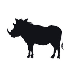 Black silhouette of african boar on white background. Isolated desert warthog icon. Wild animals of Africa. Savannah nature