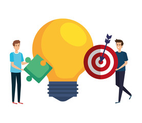 young men lifting target and bulb