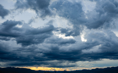 View of the boat seat,Sea storm landscape. Dramatic overcast sky.Sunset sky
