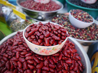 Red beans in a cup on the market.