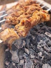 Meat on skewers roasted over charcoal