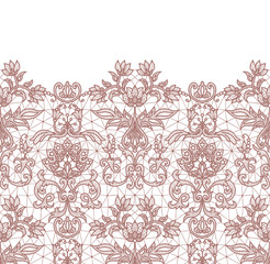 Horizontally seamless brown lace border background with floral pattern