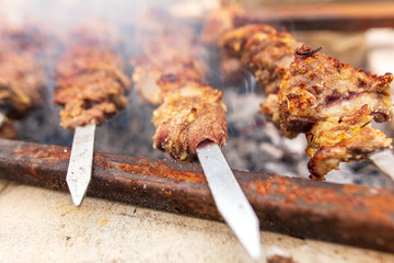 Meat on skewers roasted over charcoal