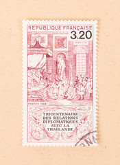 FRANCE - CIRCA 1980: A stamp printed in France shows the diplomatic relation with Thailand, circa 1980