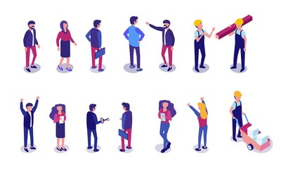 Flat Set People Different Professions Isometric.
