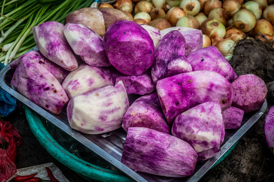 Purple Taro In Local Market In Saigon