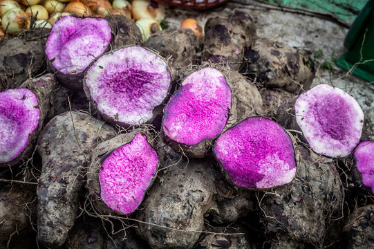 Purple Taro In Local Market In Saigon