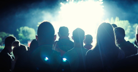 Crowd watching fireworks and celebrating new year eve